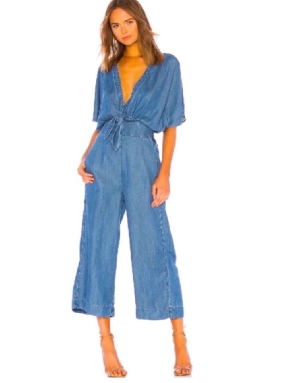 Splendid  Denim Tie-Waist Wide-Leg Jumpsuit